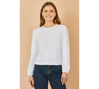 Yumi Women's White Stretch Cotton Jersey Long Sleeve Top | Size: 14