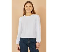 Yumi Women's White Stretch Cotton Jersey Long Sleeve Top | Size: 16 Yumi White 16