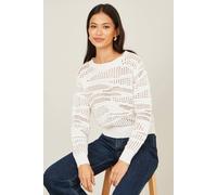Yumi Women's White Wave Pointelle Knitted Jumper | Size: Medium Yumi White M