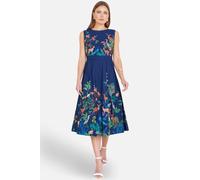 Yumi Woodland Animal Print Cotton Midi Skater Dress In Mid Navy Mid Navy