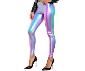 YumiDay Metallic Pants Women Tight, Shiny Glitter Leggings Holographic Elastic Waistband Stretchy Dancing Clubwear, Blue/Purple, Large