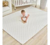 Yumiio Large Vegan Leather Baby Play Mat for Floor,1.3"Thick Foam 59x82 Foldable Waterproof Kids Play Mat,Stylish and Just Wipe-Clean Playmat for Baby Play on Floor (Beige Checker)