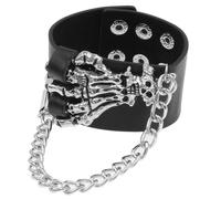 Yumikoo Black Punk Death Skull Leather Cuff Bracelet Gothic Spike Studded Wide Leather Wrist Bracelet for Men Women for Costume Party