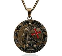 Yumikoo Knights Templar Necklace Medieval Knight's Shield Pendant Necklace - Antique Bronze Pendant with Red Enamel Cross Put on the Full Armor of God Ephesians 6:13-17