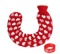 YUMILI 1L U Shaped Hot Water Bag Portable Neck Shoulder Warmer with Soft Knitted Cover for Winter (Red background with white heart)