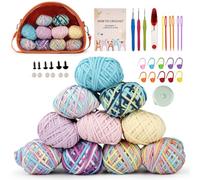 YUMILI 36pcs Crochet Kit for Beginners, Knitting Set Ergonomic Crochet Hooks, Stitch Markers for Adults & Kids for DIY Dolls & Parent-Child Crafts (Segmented Dye Color /2mm)