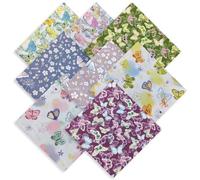 YUMILI 8pcs Cotton Fabric Bundles, 50x50cm Squares Butterfly Pattern Precut Quilting Handmade DIY Patchwork Set Decorative Polyester Fabric