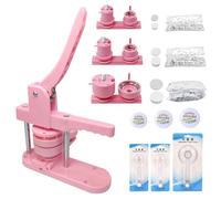 YUMILI Button Maker Machine, 25mm/32mm/58mm DIY Pin Badge Maker Badge Punch Press Installationless with 300 Pcs Button Parts (Pink)