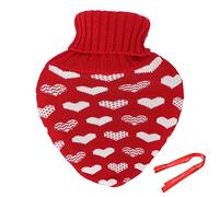 YUMILI Hot Water Bottle Rubber Leakproof Relieve Pain Cute Knit Cover Hot Water Bag 800ml (With Ribbon) (Heart Shaped)
