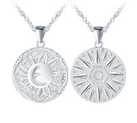Yumilok 2pc Coin Pendant Necklace for Women Girls 925 Sterling Silver Round Circle Moon Sun Boho Choker Chain