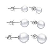 Yumilok 3 PCS Simulated Freshwater Pearl Stud Earrings Sets Hypoallergenic Round Ball Stud Earrings Set