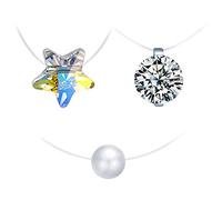 Yumilok 3Pcs Transparent Fishing Line Necklace Solitaire Dazzling Zircon Clear Pearl Crystal Star Choker Necklace