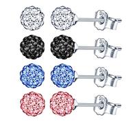 Yumilok 4 Pairs Rhinestone Earrings Sets 6mm Ball Stud Earring for Friendship Girls