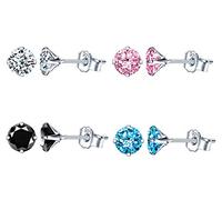 Yumilok 925 Sterling Silver Birthstone Stud Earrings for Men Women Round Cubic Zircon Earrings Set 6MM