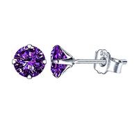 Yumilok 925 Sterling Silver Birthstone Stud Earrings for Men Women Round Cubic Zircon Earrings Set 6MM