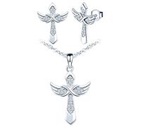 Yumilok 925 Sterling Silver Cubic Zirconia Classic Infinity Symbol Cross Jewellery Sets for Women/Girls (40-180-S)