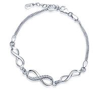 Yumilok 925 Sterling Silver Cubic Zirconia Women Charm Bracelet Infinity Symbol Figure 8 Double Strand Bracelets Hand Chain