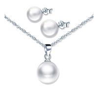 Yumilok 925 Sterling Silver Jewellery Sets for Women, Pearl Earring Necklaces Set