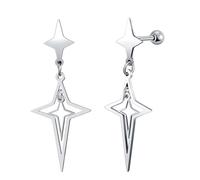 Yumilok Earrings For Women Men Barbell Piercing for women Four pointed star Dangle Hinged Earring Balls silver