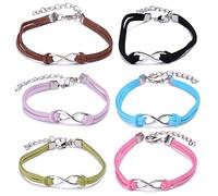 Yumilok Fashion Simple Infinity Symbol Charm Bracelet Handmade Braided Leather Alloy Link Bracelets for Women/Girls, 6 Pack … (Infinity Symbol)