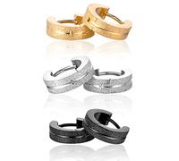 Yumilok Jewelry 6 Pcs Stainless Steel Huggie Hinged Hoop Creole Earrings Set for Mens Womens, 3 Pairs(Black, Silver, Gold)