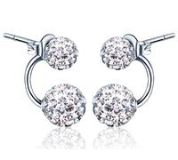 Yumilok Jewelry 925 Sterling Silver Crystal Double Ballflower Womens Front and Back Earrings Studs Earring Jackets, Hypoallergenic