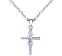 Yumilok Jewelry 925 Sterling Silver Cubic Zirconia Classic Infinity Symbol Cross Pendant Necklace for Women/Girls (A)