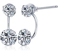 Yumilok Jewelry 925 Sterling Silver Cubic Zirconia Double Ballflower Womens Front and Back Earrings Studs Earring Jackets, Hypoallergenic