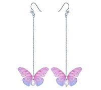 Yumilok Jewelry 925 Sterling Silver Cubic Zirconia Pearls Hypoallergenic Butterfly Dangle Drop Earrings for Girls, Purple