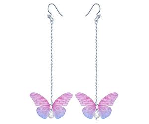 Yumilok Jewelry 925 Sterling Silver Cubic Zirconia Pearls Hypoallergenic Butterfly Dangle Drop Earrings for Girls, Purple