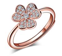 Yumilok Jewelry 925 Sterling Silver Cubic Zirconia Unique Clover Flower Polished Adjustable Ring for Women/Girls, Rose Gold Plated