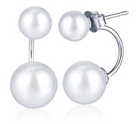 Yumilok Jewelry 925 Sterling Silver Double Shell Pearls Front and Back Earrings Studs Earring Jackets for Women/Ladies/Girls, Hypoallergenic