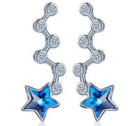 Yumilok Jewelry 925 Sterling Silver Ear Climber Crystal Stars Studs Earrings Ear Cuffs