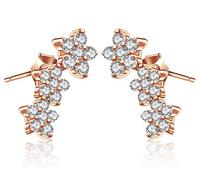 Yumilok Jewelry 925 Sterling Silver Rose Earrings Cubic Zirconia Womens Flowers Studs Ear Cuffs Wrap Earrings, Hypoallergenic