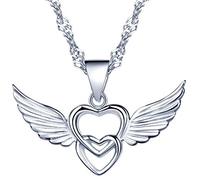 Yumilok Jewelry 925 Sterling Silver Silver/Rose Gold Plated Interlocking Hearts Angel Wings Pendant Necklace for Women/Girls