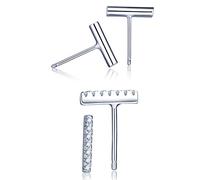 Yumilok Jewelry Women's Men's 925 Sterling Silver Cubic Zirconia 2 Pairs Simple Line Stick Studs Hypoallergenic Earrings Set