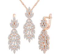 Yumilok leaf tassels 925 Sterling silver women party pretty cute bracelet necklace set rose gold Zirconia