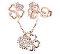 Yumilok Lucky Jewellery Set Silver Stud Earrings Necklace Set with AAA Cubic Zircorn