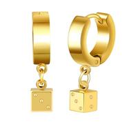 Yumilok Men Punk Style Stainless Steel Earrings Creative Hoops with Dice Drop for Women Black Creole Hip Hop Accessories Novelty Jewellery for Youth