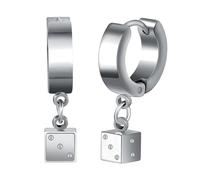 Yumilok Men Punk Style Stainless Steel Earrings Creative Hoops with Dice Drop for Women Silver Creole Hip Hop Accessories Novelty Jewellery for Youth