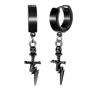 Yumilok Men Punk Style Stainless Steel Skull Earrings Creative Halloween Hoops with Ghost Drop Black Hip Hop Accessories Novelty Jewellery for Youth