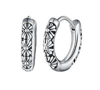 Yumilok Men Women Stainless Steel Daisy Earrings Creative Creole with Carved Daisy Vintage Flowers Silver Hoops Diameter 1.2cm Novelty Jewellery for Fashionable Youth