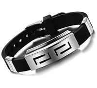 Yumilok Mens Labyrinth Maze Charm Bracelets Stainless Steel Silicone Cuff Bracelets Punk Rock Bangle Adjustable Wristband(Black Silver)