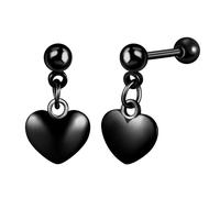 Yumilok Mens Stud Earrings Stainless Steel love heart Dangle Earrings Barbell Screw Women Earrings Ear Studs Balls black