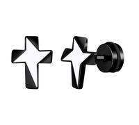 Yumilok Men's & Women's Star Cross Stainless Steel Stud Earrings, Hoop Design, 7mm, Black