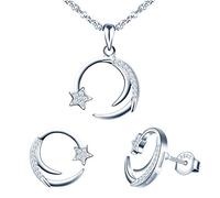 Yumilok Moon Star Jewelry Sets, Solid 925 Silver Women Earrings Pendant Necklace