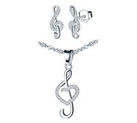 Yumilok Music Note Jewellery Set Lucky 925 Sterling SIlver Necklace and Earrings Set Cubic Zirconia Jewellery for Musicain