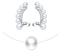 Yumilok Pearl Jewellry Set 925 Sterling Silver Stud Earrings Choker Set for Bridesmaid