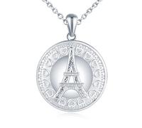 Yumilok Pendant Necklace for women 925 Sterling Silver Eiffel Tower Paris heart Zirconia Open Rund Photo Picture Locket Necklace