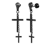 Yumilok Punk Mens Cross Earrings Dangling Cross Religious Earrings Stainless Steel cross chain Earrings Dangle black